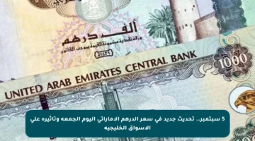 5 سبتمبر.. تحديث جديد في سعر الدرهم الإماراتي اليوم الجمعة وتأثيره على الأسواق الخليجية